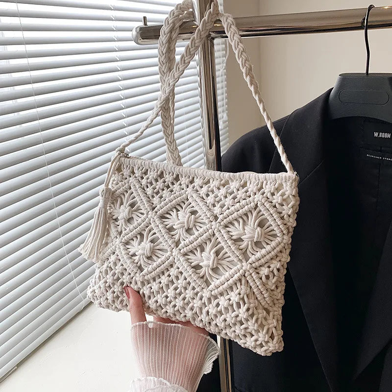 Tasselled Macramé Shoulder Bag