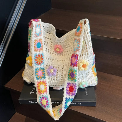 Boho Floral Crochet Tote Bag