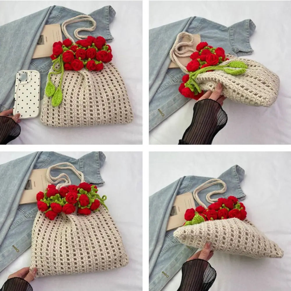 Rose Bouquet Crochet Shoulder Bag