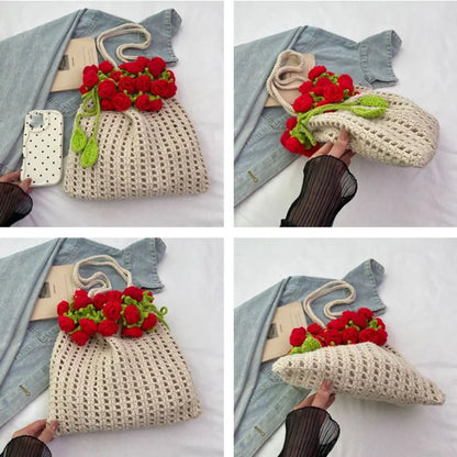 Rose Bouquet Crochet Shoulder Bag