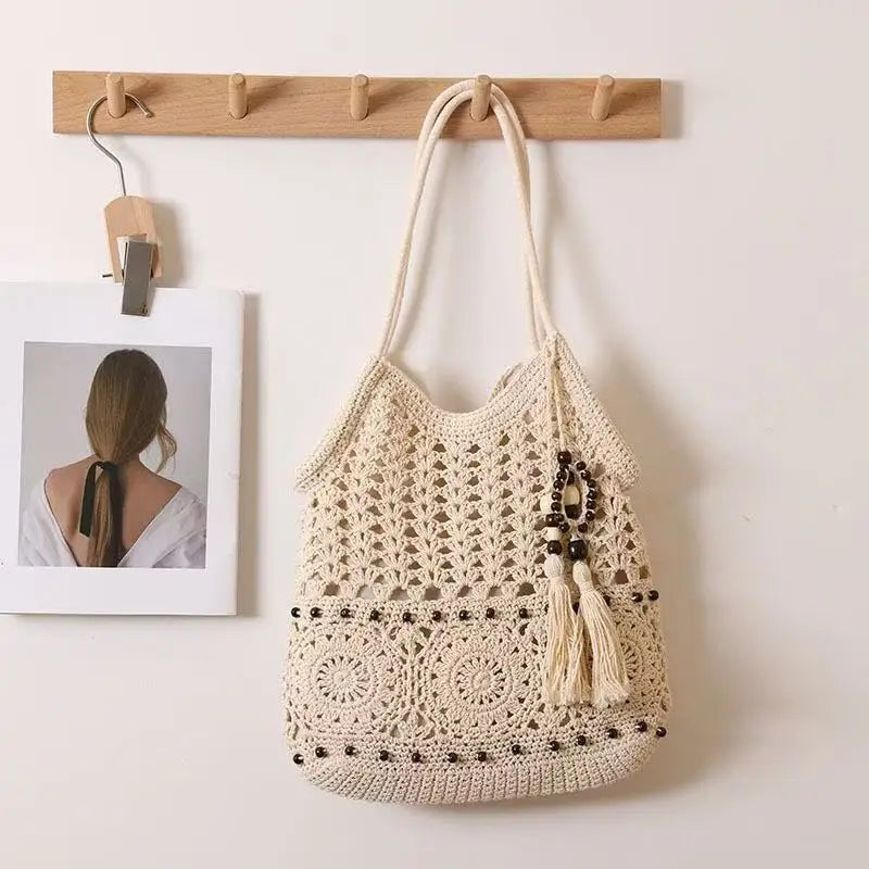 Tasselled Crochet Tote Bag
