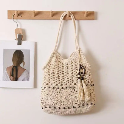 Tasselled Crochet Tote Bag