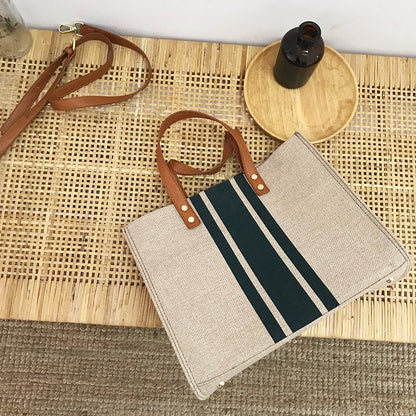 Striped Jute Tote Bag