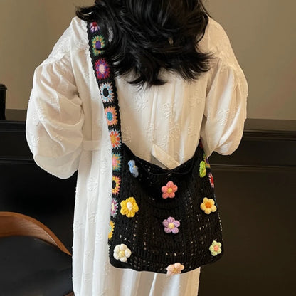 Boho Floral Crochet Tote Bag