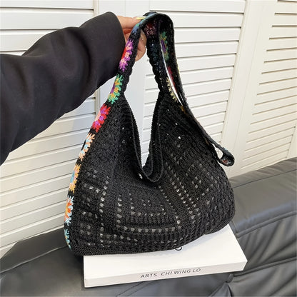 Boho Floral Crochet Tote Bag