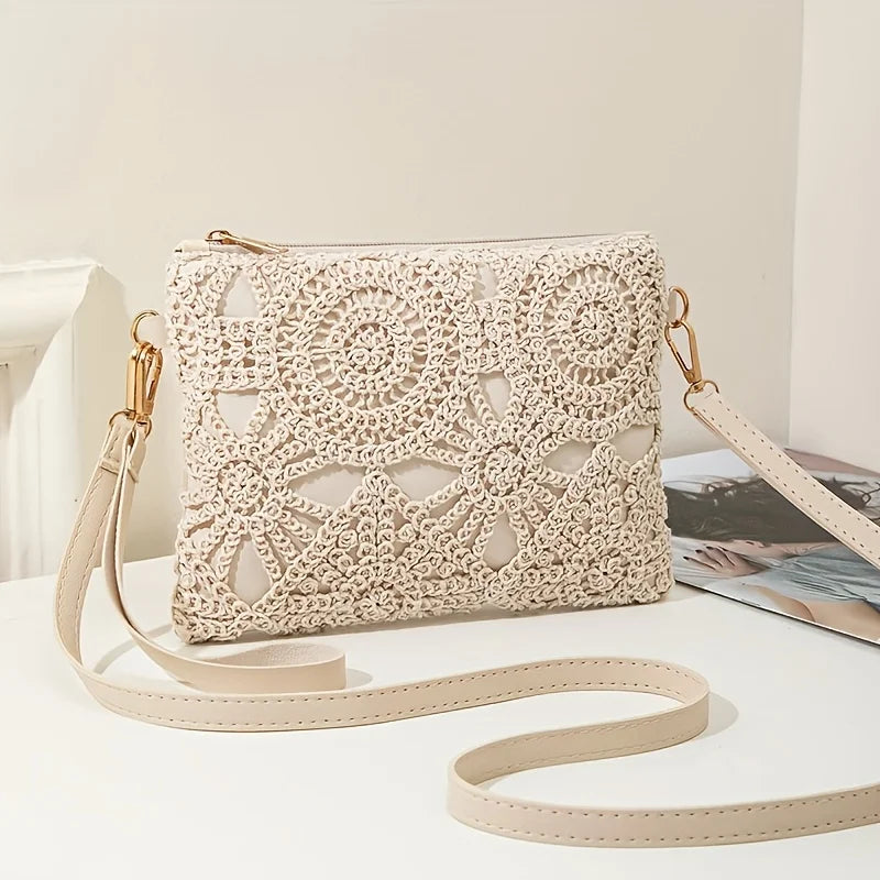 Floral Lace Crochet Crossbody Bag