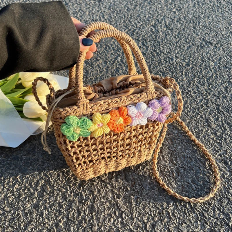 Floral Straw Shoulder Bag