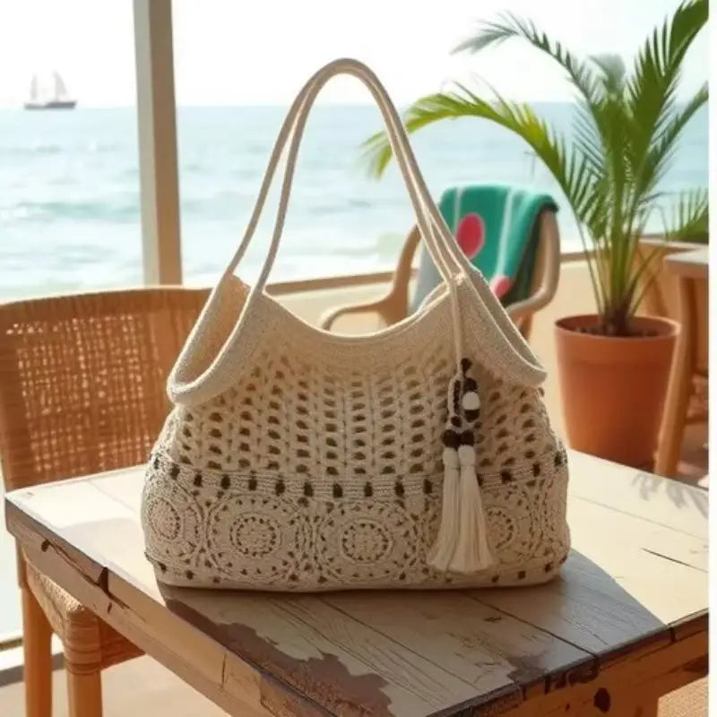 Tasselled Crochet Tote Bag