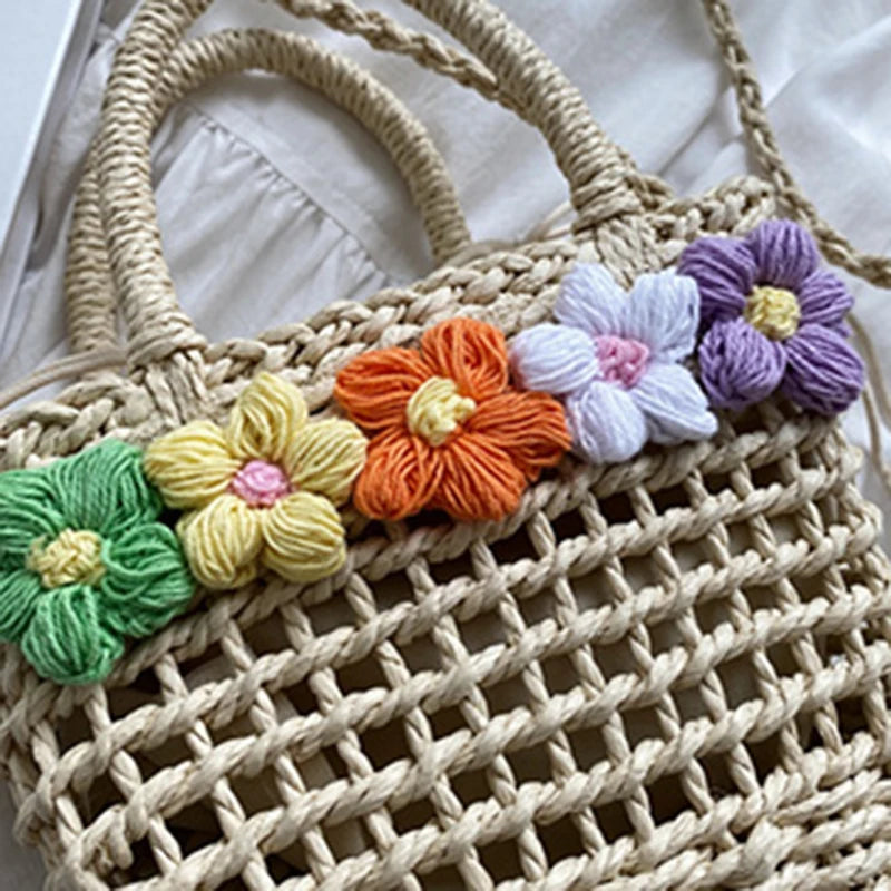 Floral Straw Shoulder Bag