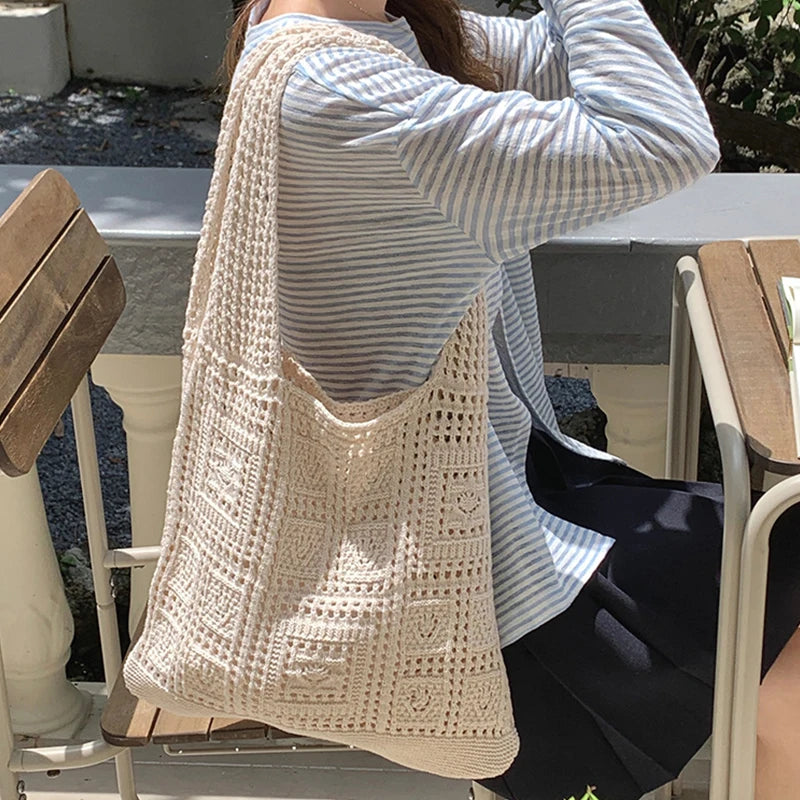 Openwork Crochet Shopper Bag