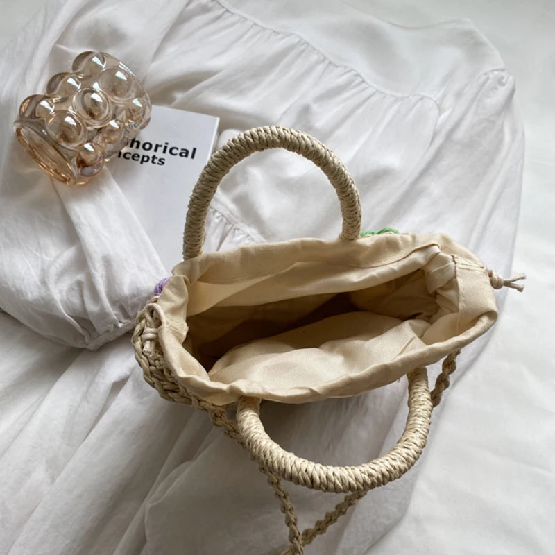 Floral Straw Shoulder Bag