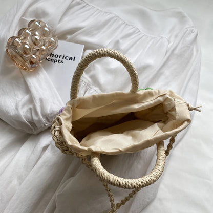 Floral Straw Shoulder Bag