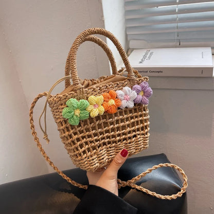 Floral Straw Shoulder Bag
