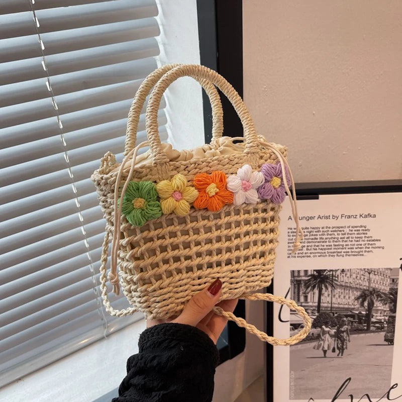 Floral Straw Shoulder Bag