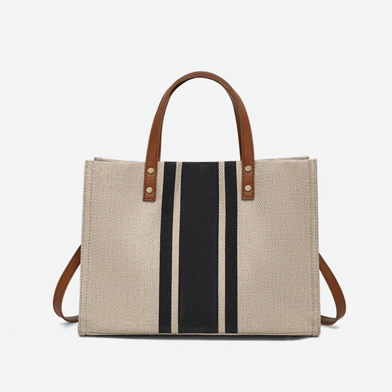 Striped Jute Tote Bag