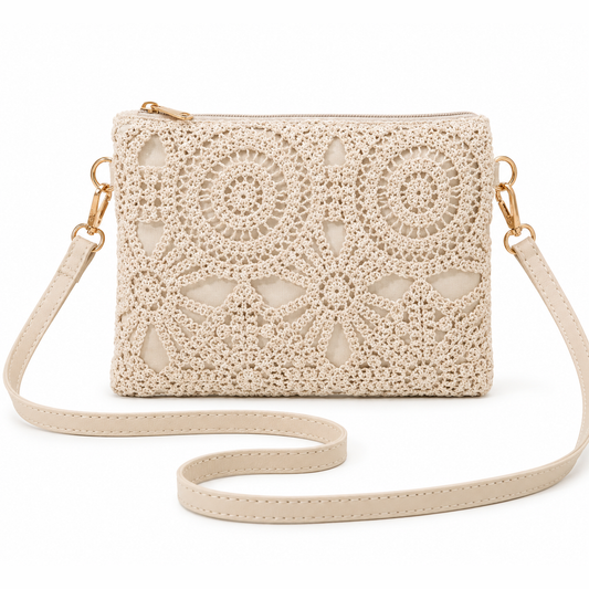 Floral Lace Crochet Crossbody Bag