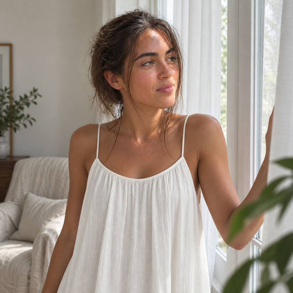 Abito Frida indossato vicino alla finestra