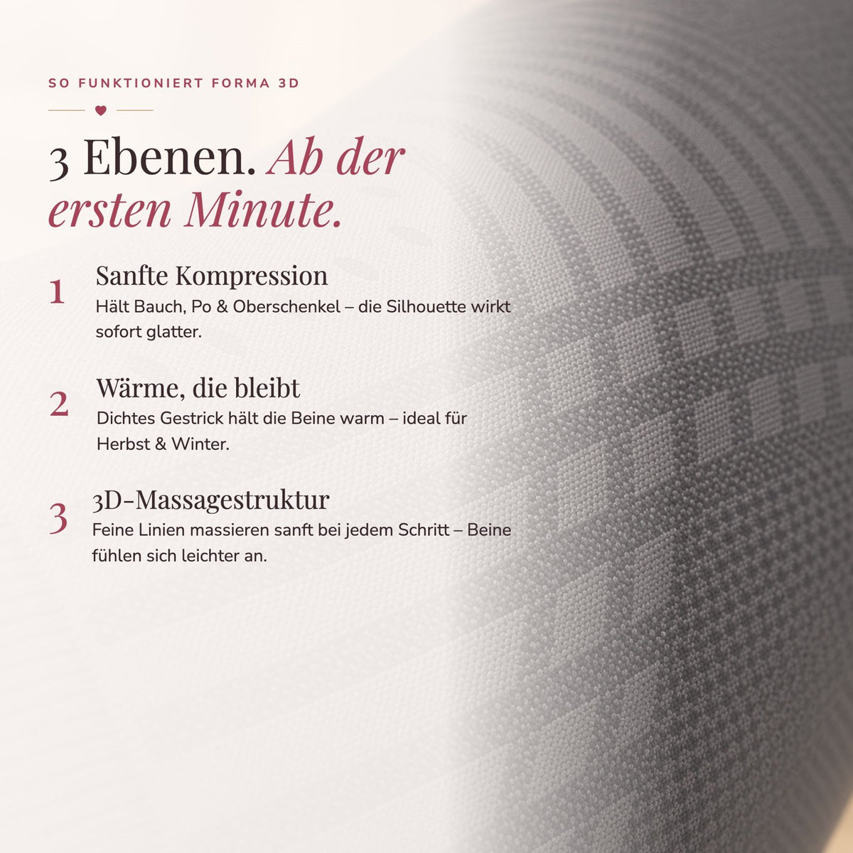 3 Ebenen: Kompression, Wärme, 3D-Massagestruktur