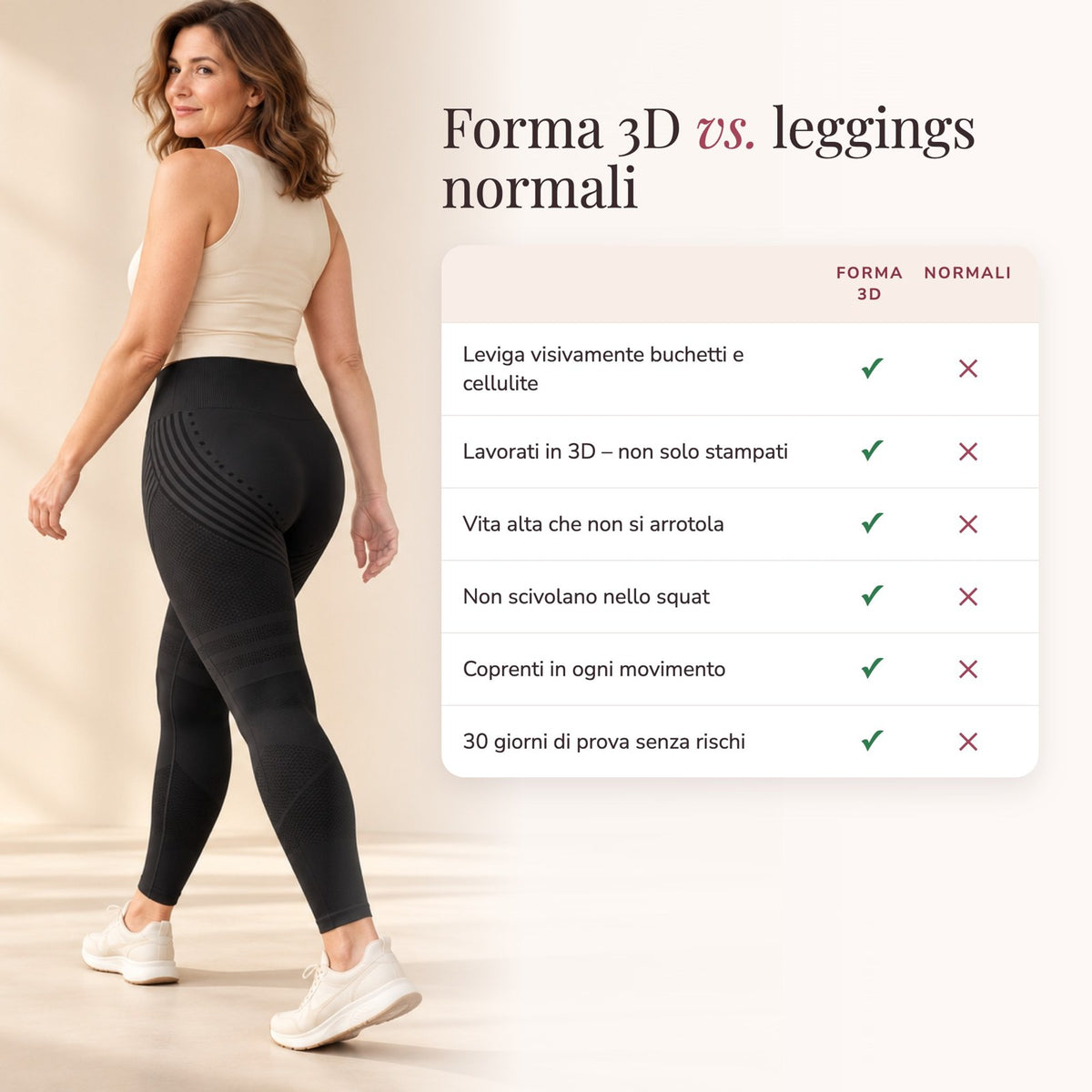 Forma 3D vs. leggings normali – lavorazione a maglia 3D