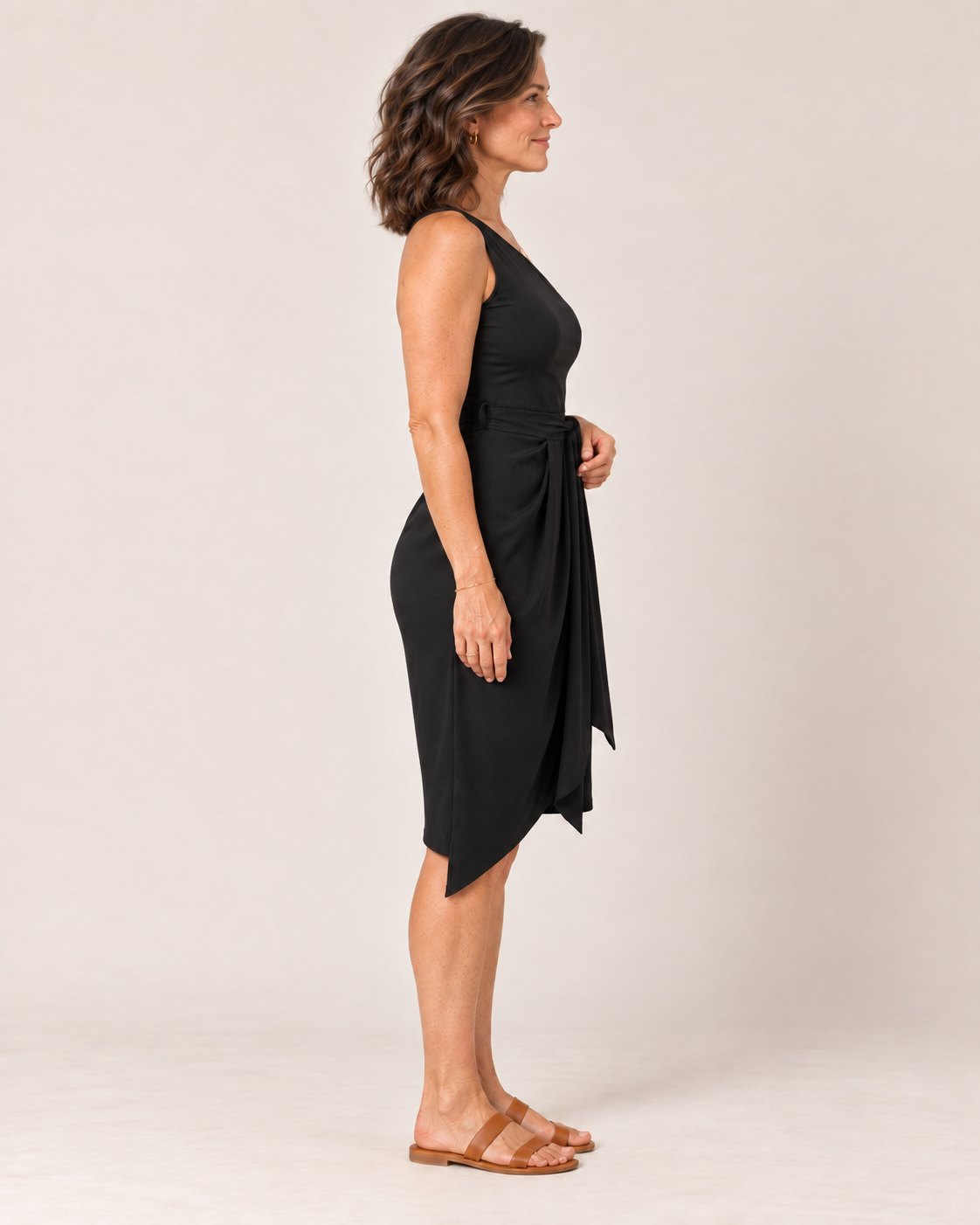 Sofia Dress - side profile showing the draped skirt