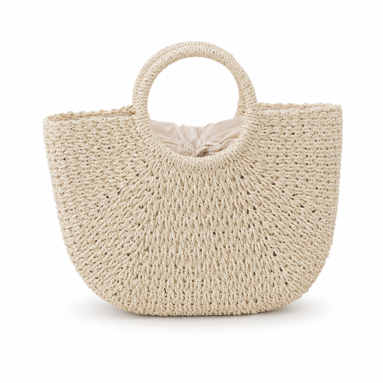 Half-Moon Straw Top-Handle Bag
