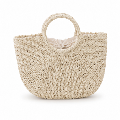 Half-Moon Straw Top-Handle Bag