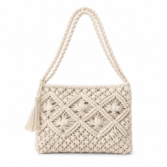 Makramee-Schultertasche mit Quasten