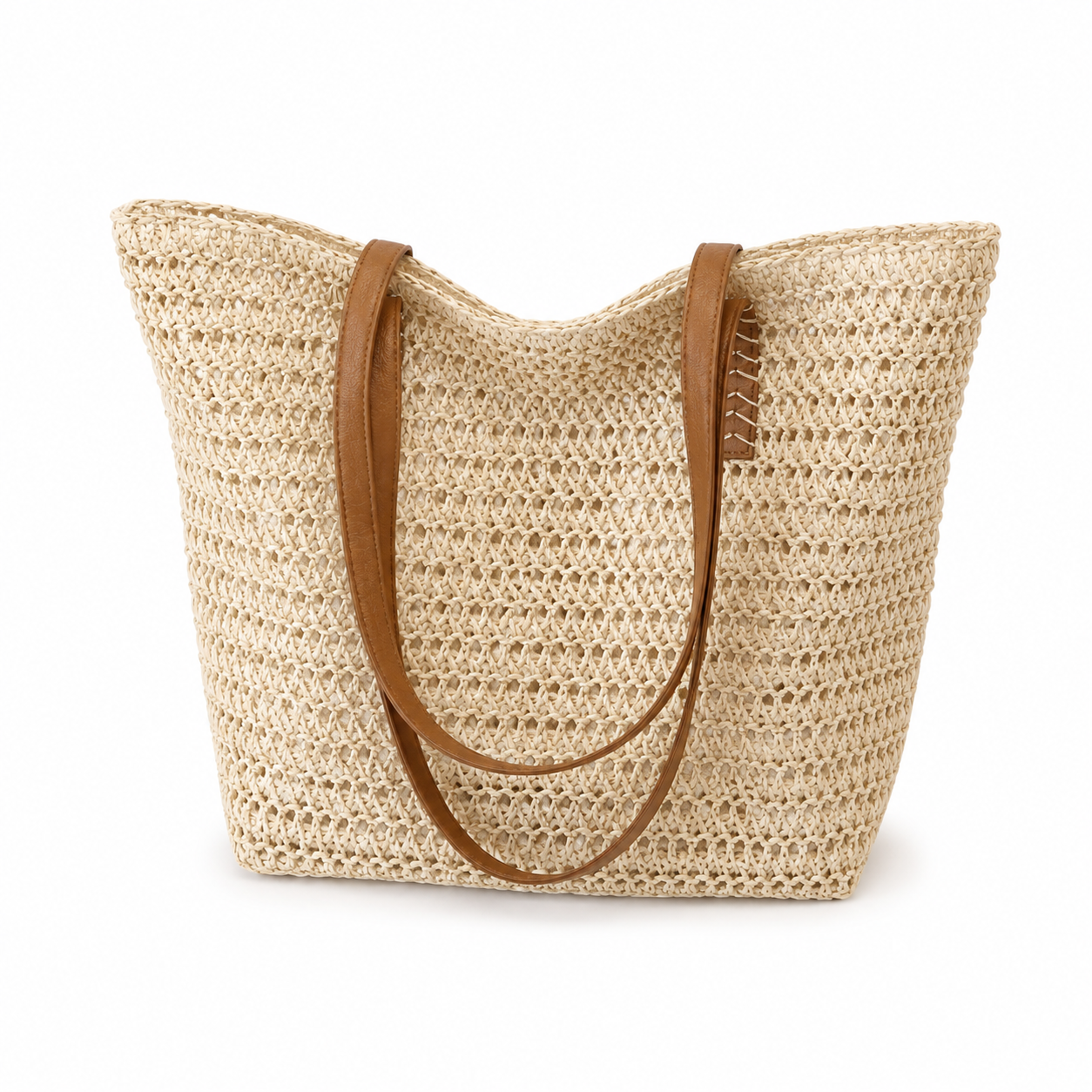 Woven Straw Shoulder Tote Bag