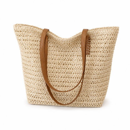 Woven Straw Shoulder Tote Bag